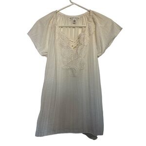 New York Laundry Bohemian Ivory Blouse Flowy Flounce Size Small EUC #4856